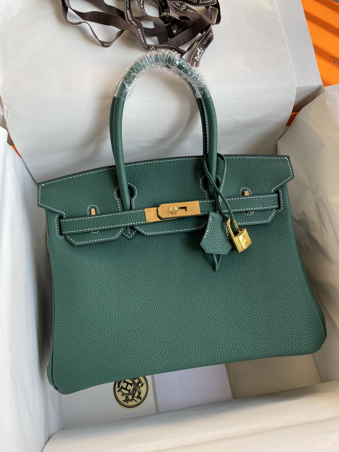 Hermes Birkin 30CM Togo Leather Handbag Malachite